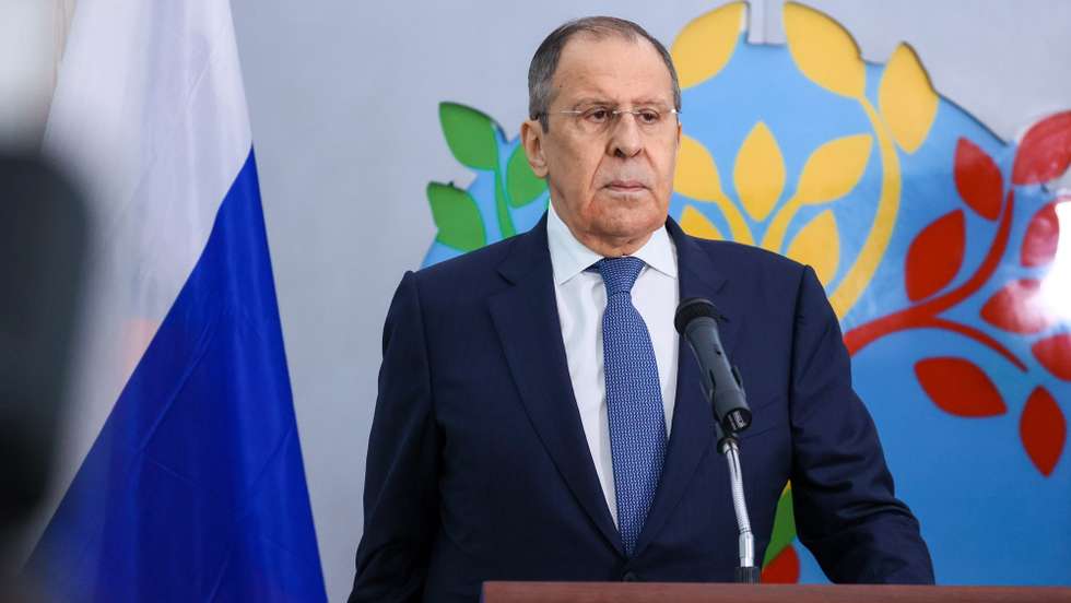 epa10093694 A handout photo made available by the press service of the Russian Foreign Affairs Ministry shows Russian Foreign Minister Sergei Lavrov during a press conference with Foreign Minister of Ethiopia Demeke Mekonnen Hassen, in Addis Abeba, Ethiopia, 27 July 2022. Russian Foreign Minister is on a working visit in Ethiopia.  EPA/RUSSIAN FOREIGN AFFAIRS MINISTRY HANDOUT MANDATORY CREDIT HANDOUT EDITORIAL USE ONLY/NO SALES