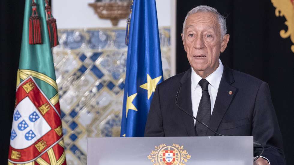 O Presidente da República, Marcelo Rebelo de Sousa,  faz comunicado a agradecer  a Adriano Moreira por “100 anos de vida, 100 anos de obra, 100 anos de serviço a Portugal”, no Palácio de Belém, 23 de outubro de 2022. RUI OCHOA/PRESIDÊNCIA DA PEPÚBLICA/LUSA
