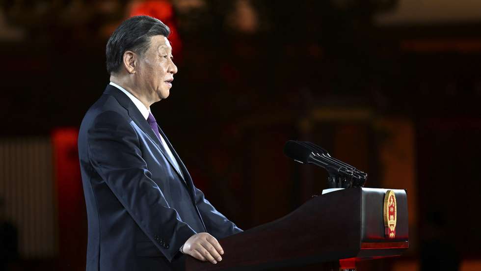 epa10636846 A handout photo made available by the Press Service of the President of Kyrgyzstan shows Chinese President Xi Jinping speaks during the welcome ceremony for the China-Central Asia summit in Xian, Shaanxi province, China, 18 May 2023.  EPA/KYRGYZSTAN PRESIDENT PRESS SERVICE HANDOUT MANDATORY CREDIT HANDOUT EDITORIAL USE ONLY/NO SALES