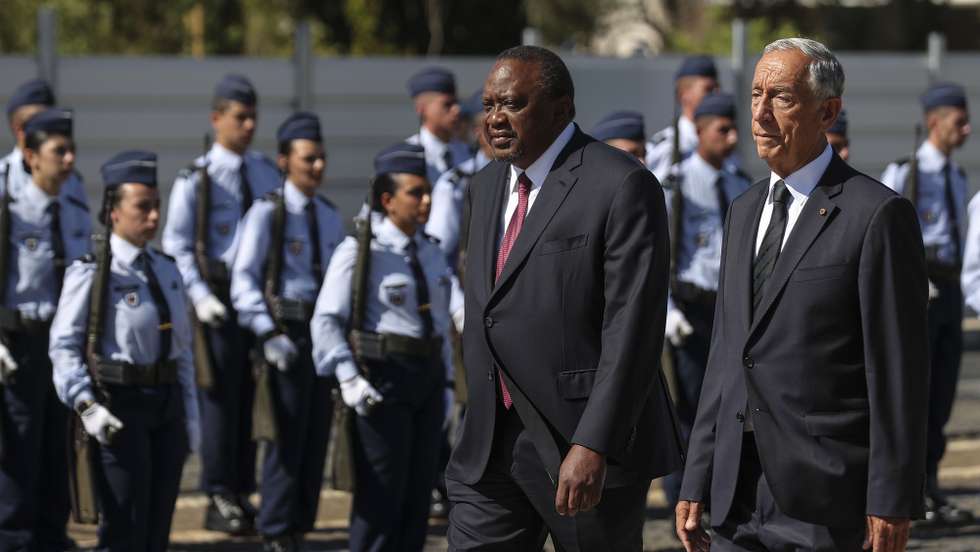 Portuguese President Marcelo Rebelo de Sousa (R) accompanied by Kenya President Uhuru Kenyatta (L) during the state visit of Kenya's President to Portugal, Lisbon, 28th of June 2022. MIGUEL A. LOPES/LUSA