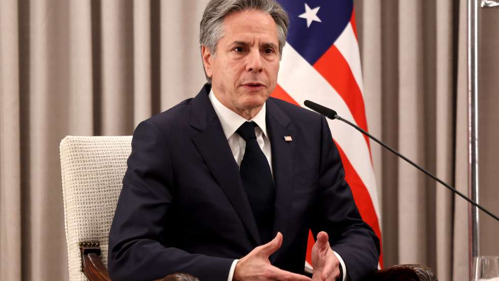 epa10440395 US Secretary of State Antony Blinken speaks during a meeting with Israeli President in Jerusalem, Israel, 30 January 2023. Blinken arrived in Israel coming from Egypt as part of a three-day visit in the Middle East to promote peace and security in the region. He is also expected to visit Ramallah to meet with Palestinian Authority President Mahmoud Abbas.  EPA/MENAHEM KAHANA / POOL