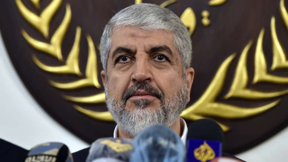 epa09644702 the leader of the Islamic group Hamas Khaled Meshaal speaks to media after his meeting with Grand Mufti of the Lebanese Republic, Sheikh Abdul Latif Derian (not pictured) at Dar Al Fatwa in Beirut, Lebanon, 16 December 2021. Meshaal is on an official visit to Beirut to meet with Lebanese officials.  EPA/WAEL HAMZEH