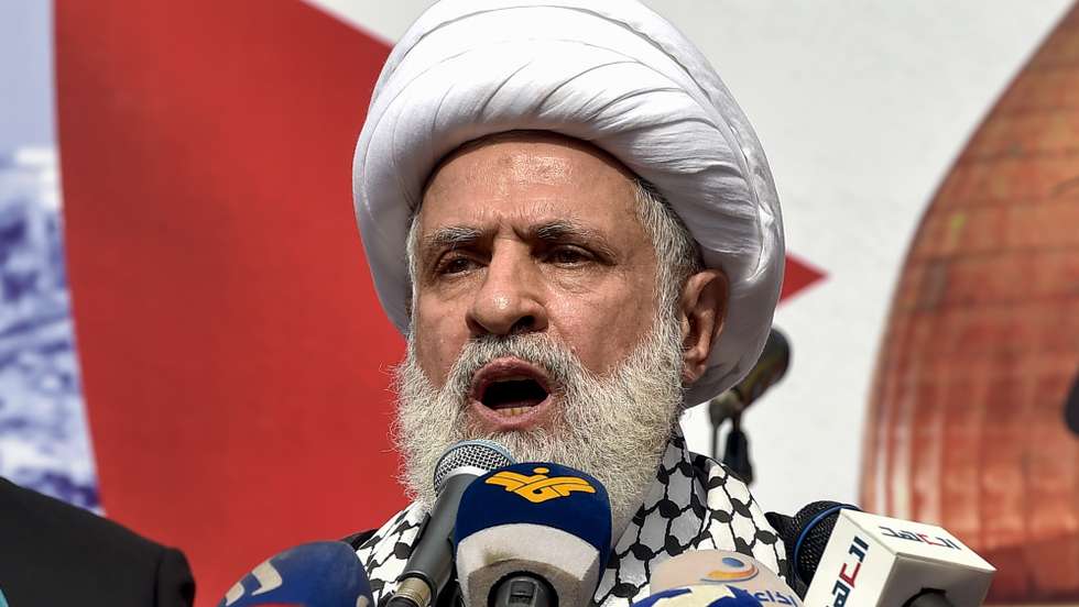 epa11689989 (FILE) - Sheikh Naim Qassem, deputy of Hezbollah leader Sayyed Hassan Nasrallah, speaks during a rally to express solidarity with Palestinians in the Gaza Strip, in southern Beirut, Lebanon, 13 October 2023 (reissued 29 October 2024). Lebanon's Hezbollah on 29 October announced that its deputy leader Naim Qassem was elected to succeed late chief Hassan Nasrallah.  EPA/WAEL HAMZEH