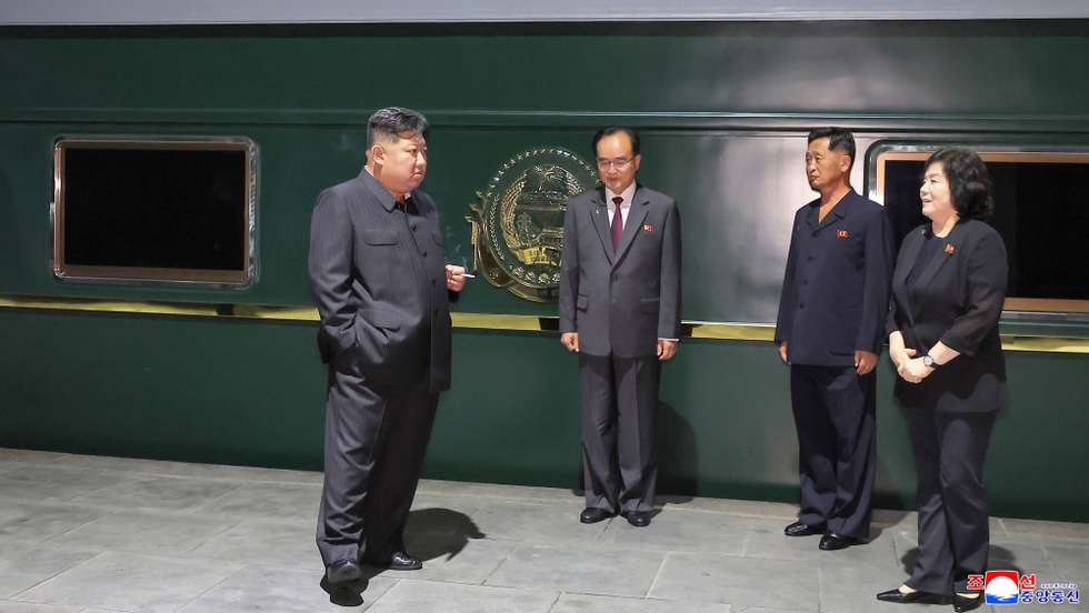 epa12344642 A photo released by the official North Korean Central News Agency (KCNA) shows North Korean leader Kim Jong Un (L) standing by his private train before departing for Beijing in Pyongyang, North Korea, 01 September 2025 (issued 02 September 2025). The North Korean leader departed on 01 September on his private train to Beijing to attend celebrations marking the 80th anniversary of the victory of the Chinese People’s War of Resistance Against Japanese Aggression and the World Anti-Fascist War, according to Kim Chon Il, director of the DPRK Foreign Ministry’s Department of Press and Information.  EPA/KCNA  EDITORIAL USE ONLY