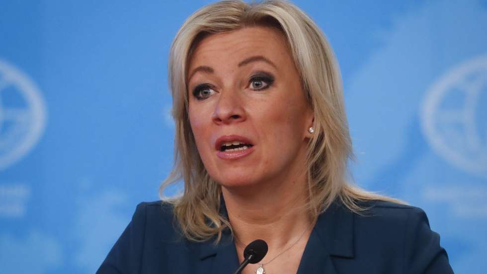 epa09684666 Russian Foreign Ministry spokeswoman Maria Zakharova during an annual news conference of Russian Foreign Minister Sergei Lavrov in Moscow, Russia, 14 January 2022. Sergei Lavrov gave a ​press conference on the results of Russian diplomacy in 2021.  EPA/MAXIM SHIPENKOV