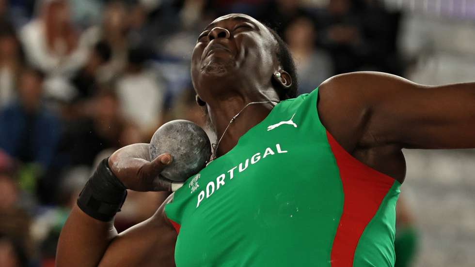 epa11978716 Auriol Dongmo of Portugal competes in the Women's Shot Put final at the World Athletics Indoor Championships in Nanjing, China, 21 March 2025.  EPA/ANDRES MARTINEZ CASARES