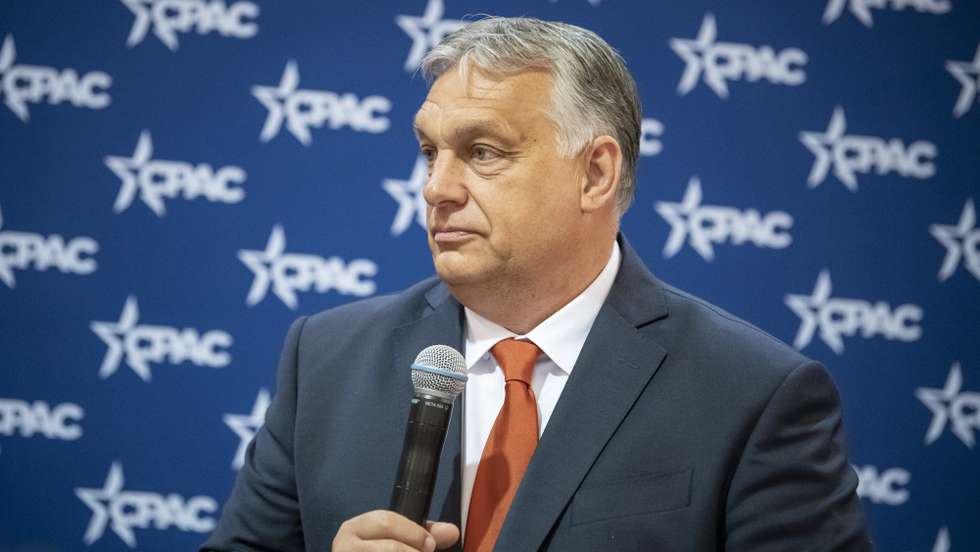 epa10106027 A handout photo made available by the Hungarian PM's Press Office shows Hungarian Prime Minister Viktor Orban speaking during the reception of the Center for Fundamental Rights prior to the opening of the Conservative Political Action Conference (CPAC) in Dallas, Texas, USA, 04 August 2022.  EPA/Vivien Cher Benko / Hungarian PM's Press Office / HANDOUT  HANDOUT EDITORIAL USE ONLY/NO SALES