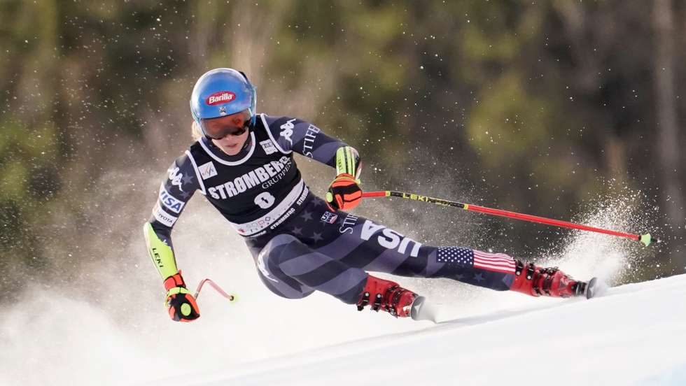 epa10500157 Mikaela Shiffrin from the USA in action during the women's Super G race at the FIS Alpine Skiing World Cup in Kvitfjell, Norway, 03 March 2023.  EPA/Stian Lysberg Solum  NORWAY OUT