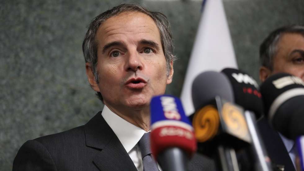epa09803134 Rafael Grossi head of the International Atomic Energy Agency (IAEA), speaks during a joint press conference with head of Iranian Atomic Energy Organization, in Tehran, Iran, 05 March 2022. Grossi is in Tehran to meet with Iranian officials following nuclear talks in Vienna.  EPA/STR