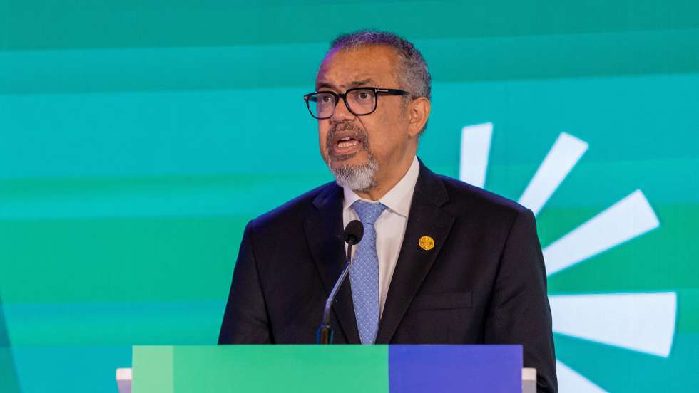 epa12284300 Tedros Adhanom Ghebreyesus, Director General of the World Health Organization (WHO), speaks during the Africa Health Sovereignty Summit in Accra, Ghana, 05 August 2025. The summit convenes African heads of state, health ministers, and global partners to align national and global agendas as countries across Africa are striving to build stronger health systems.   EPA/FRANK KPORFOR