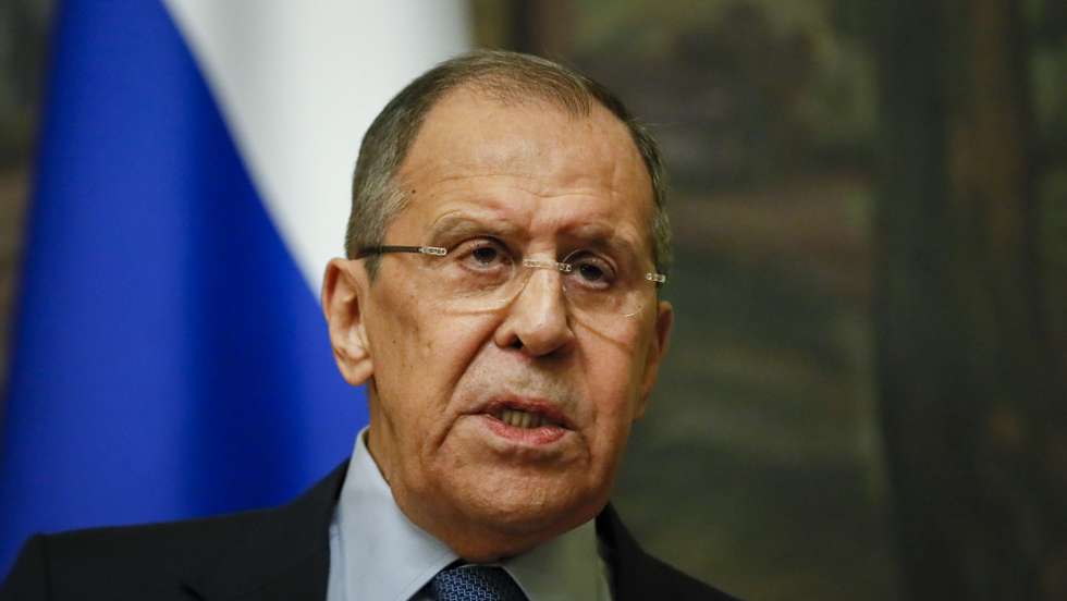 epa09139948 Russian Foreign Minister Sergei Lavrov attends a press conference after his meeting with Serbian Foreign Minister Nikola Selakovic  in Moscow, Russia, 16 April 2021. Serbian Foreign Minister Nikola Selakovic is on a working visit to Moscow.  EPA/YURI KOCHETKOV