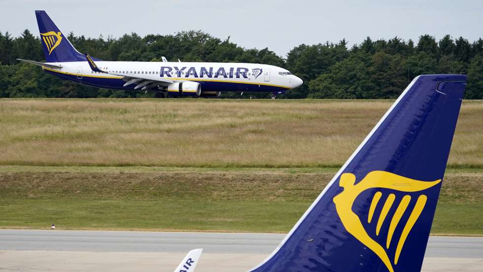epa07750160 (FILE) - A Ryanair plane at the international airport Frankfurt-Hahn in Hahn, Germany, 08 July 2019 (reissued 31 July 2019). Ryanair's chief Michael O'Leary on 31 July 2019 said in a video message to Ryanair employees the company faces job cuts in coming weeks, and that company has 900 cabin crew and pilots too many.  EPA/RONALD WITTEK