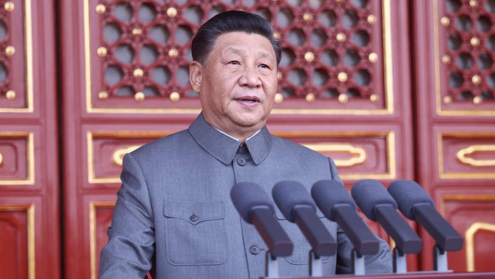 epa09314721 A handout photo made available by Xinhua News Agency shows Chinese President Xi Jinping delivering his speech during a celebration marking the 100th founding anniversary of the Chinese Communist Party, in Beijing, China, 01 July 2021. China celebrates on 01 July the 100th anniversary of the founding of the ruling Chinese Communist Party (CCP).  EPA/XINHUA/JU PENG -- MANDATORY CREDIT -- HANDOUT EDITORIAL USE ONLY/NO SALES