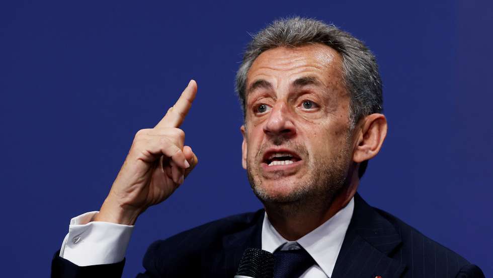 epa09495153 Fomer French president Nicolas Sarkozy attends the debate 'Open society and its enemies' during the National Convention of the Popular Party held in Madrid, Spain on 29 September 2021.  EPA/J.J. Guillen