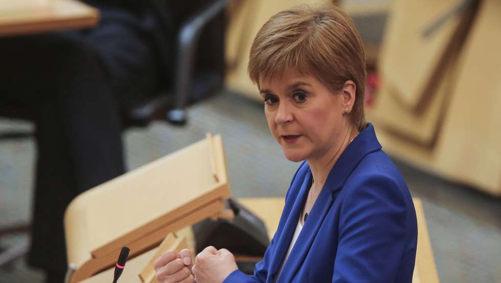 epa08420031 Nicola Sturgeon, MSP First Minister of Scotland, during a special coronavirus Covid-19 First Ministers Questions at the Scottish Parliament Holyrood Edinburgh Edinburgh, Scotland, Britain, 13 May 2020.  EPA/FRASER BREMNER/SCOTTISH DAILY MAIL / POOL