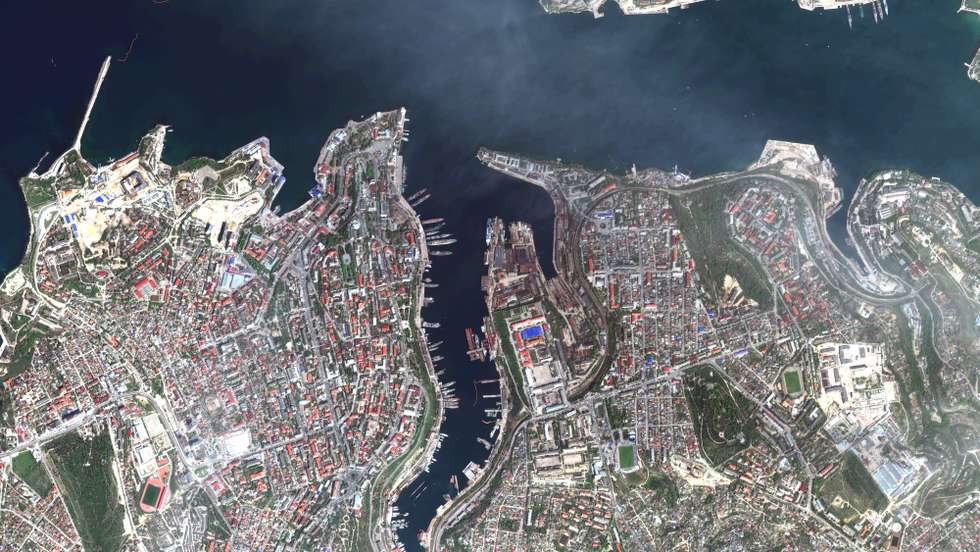 epa09917189 A handout satellite image made available by Maxar Technologies shows a general view of the Black Sea port of Sevastopol, Crimea, 29 April 2022.  EPA/MAXAR TECHNOLOGIES HANDOUT -- MANDATORY CREDIT: SATELLITE IMAGE 2022 MAXAR TECHNOLOGIES -- THE WATERMARK MAY NOT BE REMOVED/CROPPED -- HANDOUT EDITORIAL USE ONLY/NO SALES