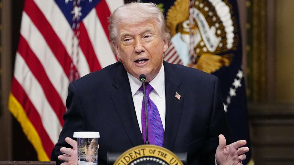 epa12795301 President Donald Trump speaks during a roundtable on the Ratepayer Protection Pledge in the Indian Treaty Room in the Eisenhower Executive Office Building near the White House in Washington, DC on 04 March 2026. Technology firms that sign the pledge will commit to ensuring artificial intelligence infrastructure does not raise utility bills for households and small businesses.  EPA/BONNIE CASH / POOL