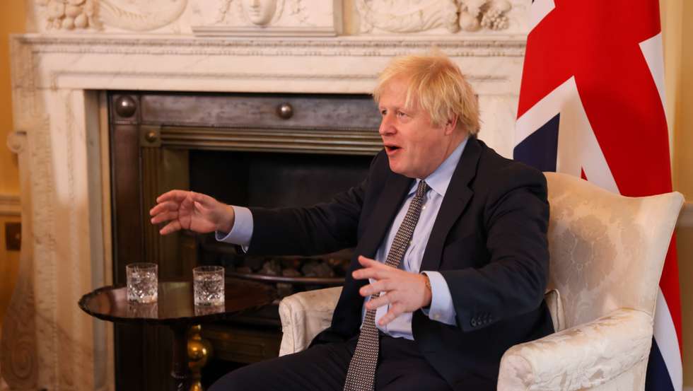 epa09604648 British Prime Minister Boris Johnson and his Polish counterpart Mateusz Morawiecki (unseen) during their bilateral meeting at Number 10 Downing Street in London, Britain, 26 November 2021. Poland will temporarily cut taxes on household energy bills in a bid to help the central bank stem surging inflation that has become a major concern for the nationalist ruling partyâ€™s electorate.  EPA/Hollie Adams / POOL