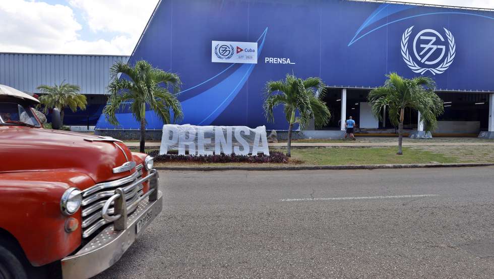 epa10856789 View of the press room for the G77 and China summit in Havana, Cuba, on 12 September 2023. The summit will take place on 15 and 16 September with the participation of almost 30 heads of state, according to organizers. The president of Brazil, President of Argentina and the United Nations general secretary have confirmed their participation.  EPA/ERNESTO MASTRASCUSA