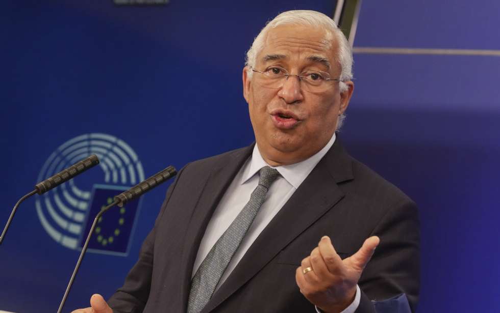 epa08951376 Portuguese Prime Minister Antonio Costa  during a press conference following a debate to present the programme of activities of the Portuguese presidency of the EU at plenary session of the European Parliament, in Brussels, Belgium, 20 January 2021.  EPA/OLIVIER HOSLET