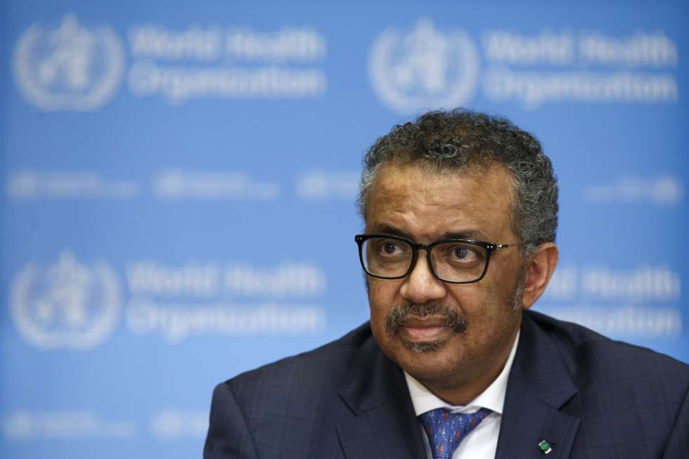epa08824262 (FILE) - Tedros Adhanom Ghebreyesus, Director General of the World Health Organization (WHO), informs to the media about the update on the situation regarding the COVID-19 (previously named novel coronavirus (2019-nCoV)), during a press conference at the World Health Organization (WHO) headquarters in Geneva, Switzerland, 17 February 2020  (reissued 16 November 2020. According to media reports on 16 November 2020, the World Health Organization has recorded 65 cases of the coronavirus among staff based at its headquarters, including at least one cluster of infections.  EPA/SALVATORE DI NOLFI   EDITORIAL USE ONLY/NO SALES/NO ARCHIVES