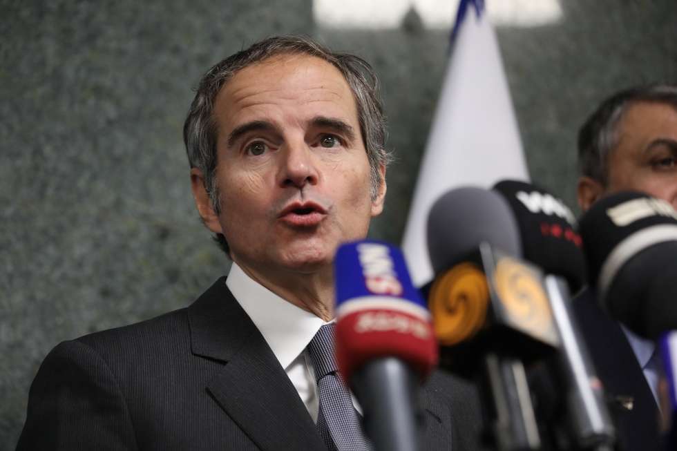 epa09803134 Rafael Grossi head of the International Atomic Energy Agency (IAEA), speaks during a joint press conference with head of Iranian Atomic Energy Organization, in Tehran, Iran, 05 March 2022. Grossi is in Tehran to meet with Iranian officials following nuclear talks in Vienna.  EPA/STR