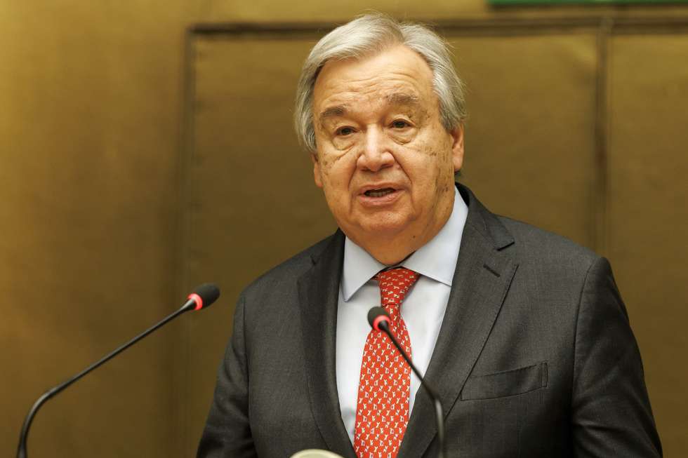 epa11182791 UN Secretary-General Antonio Guterres delivers his statement during the High-Level Segment of the 55th session of the Human Rights Council at the European headquarters of the United Nations in Geneva, Switzerland, 26 February 2024.  EPA/SALVATORE DI NOLFI