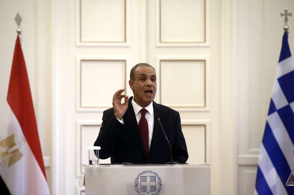 epa12286512 Egyptian Foreign Minister Badr Abdelatty attends a joint press conference after their meeting in Athens, Greece, 06 August 2025. The Egyptian foreign minister is in Athens for a one-day official visit.  EPA/YANNIS KOLESIDIS