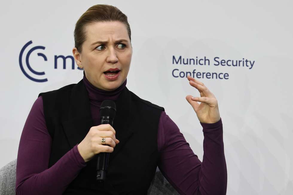 epaselect epa12738606 Danish Prime Minister Mette Frederiksen speaks at a panel discussion during the 62nd Munich Security Conference (MSC) at the hotel 'Bayerischer Hof', in Munich, Germany, 14 February 2026. The 62nd Munich Security Conference, running from 13 to 15 February 2026, is expected to host around 50 world leaders.  EPA/RONALD WITTEK