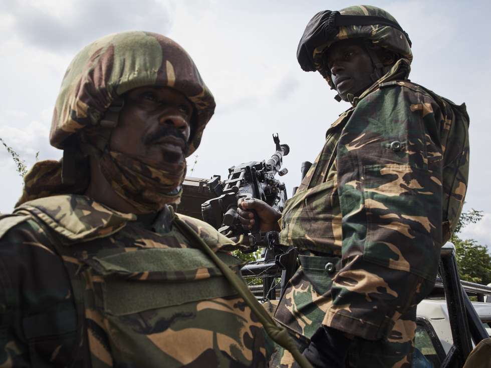 epa07810227 United Nations troops guard UN Secretary General Antonio Guterres during his visit in Beni, North Kivu province, Democratic Republic of the Congo, 01 September 2019. UN chief visited North Kivu, the epicenter of Congo's current Ebola epidemic that claimed more than 2,000 lives.  EPA/HUGH KINSELLA CUNNINGHAM