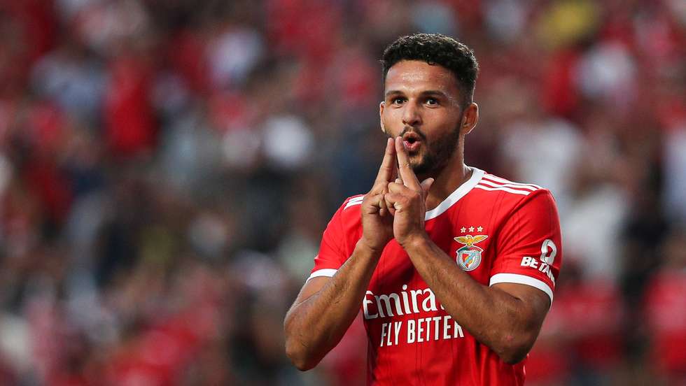 Festejo do golo de Gonçalo Ramos durante o jogo entre o Sport Lisboa e Benfica e o Football Club Midtjylland no estádio da Luz, a contar para a 1ª mão da 3ª pré-eliminatória de acesso à Liga dos Campeões 2022/23. Lisboa, 02 de Agosto de 2022. FILIPE AMORIM/OBSERVADOR
