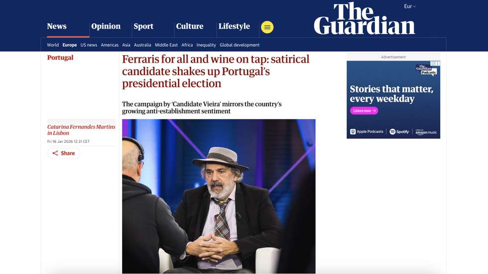 “Ferraris para todos e vinho à discrição: candidato satírico agita as presidenciais portuguesas“ titulou o The Guardian