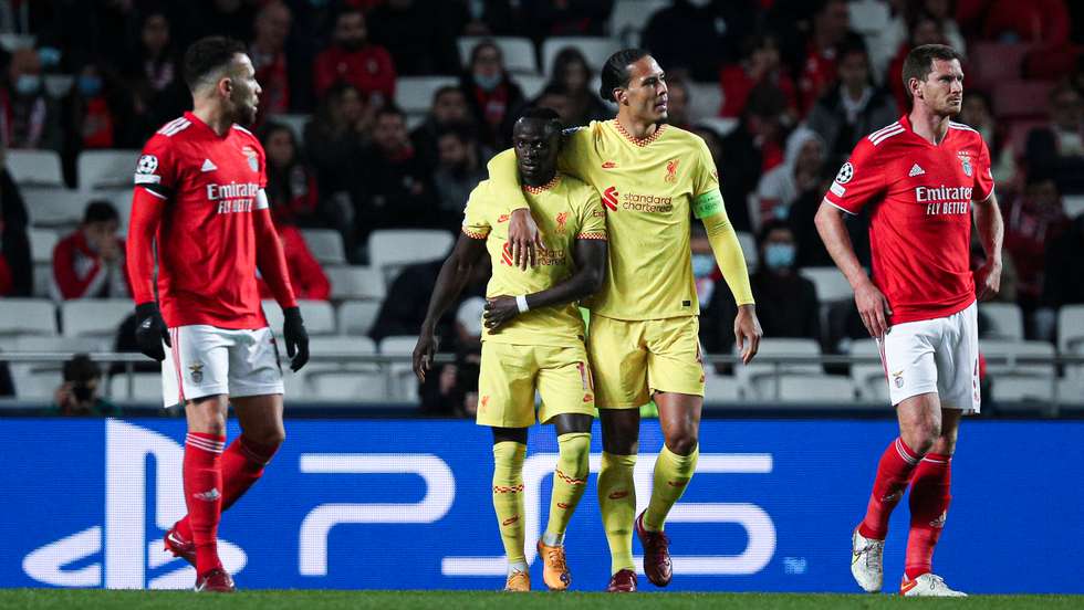 Festejo do golo de Sadio Mane durante o jogo entre o Sport Lisboa e Benfica e o Liverpool FC no estádio da Luz, a contar para a 1ª mão dos quartos-de-final da Liga dos Campeões 2021/22. Lisboa, 05 de Abril de 2022. FILIPE AMORIM/OBSERVADOR