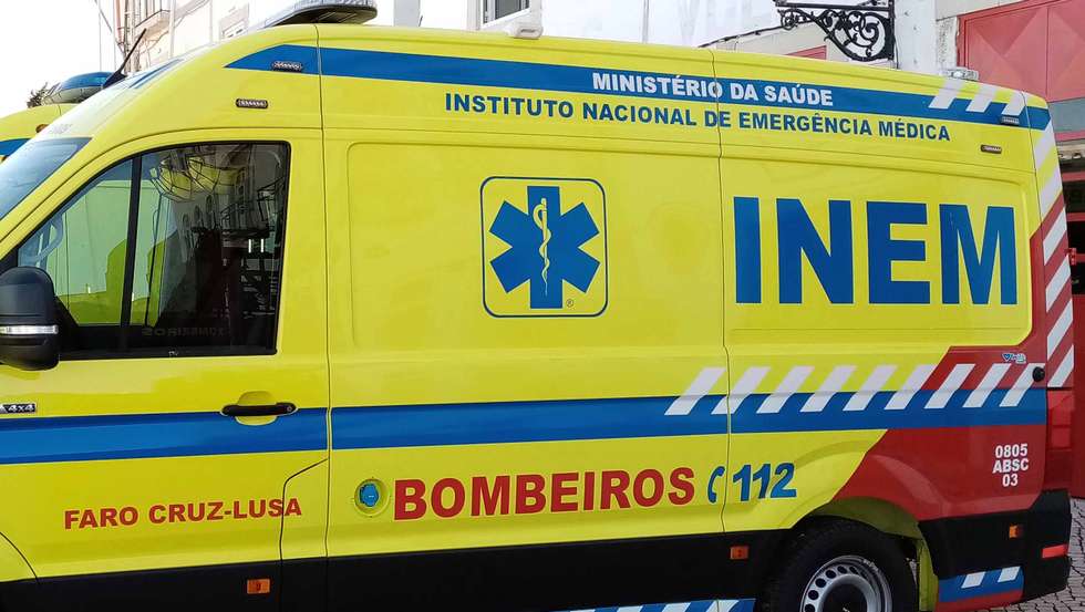 Portuguese Ambulance Land Vehicle Scene In Faro Algarve Portugal Europe