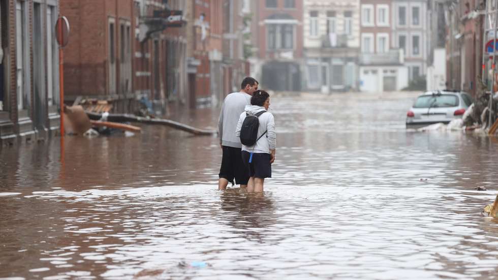 Flooded streets in Belgium as heavy rain in the region