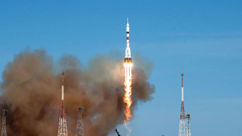 Soyuz-2.1a rocket booster with Soyuz MS-17 spacecraft launched to ISS from Baikonur Cosmodrome