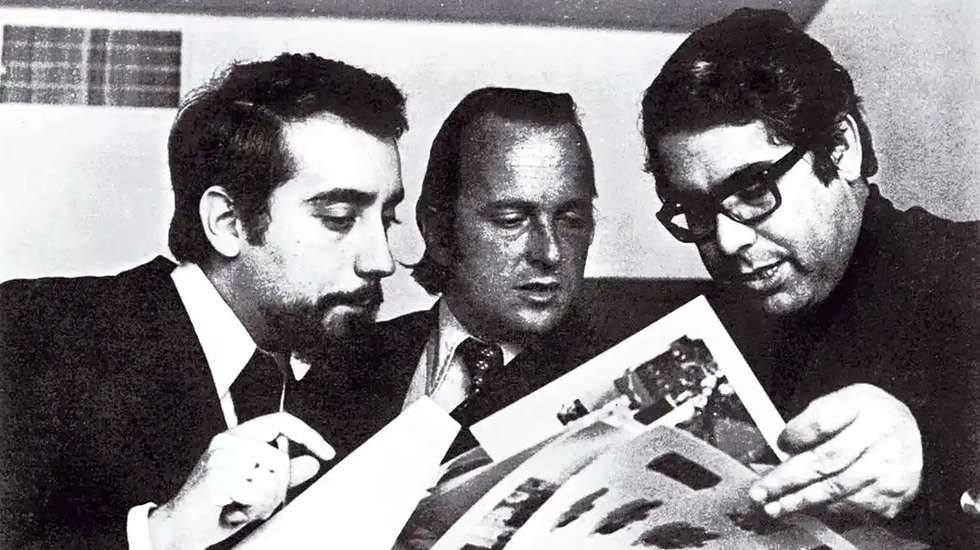 Marcelo Rebelo de Sousa, Francisco Pinto Balsemão e Augusto Carvalho a preparar o lançamento do jornal Expresso, 1973