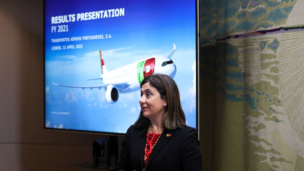 Apresentação de resultados de 2021 da TAP com a presença da presidente executiva (CEO) da TAP, Christine Ourmières-Widener e de Gonçalo Pires (CFO) da TAP. Lisboa, 11 de Abril de 2022. FILIPE AMORIM/OBSERVADOR