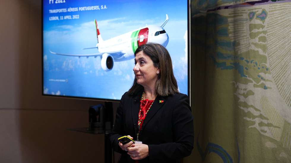 Apresentação de resultados de 2021 da TAP com a presença da presidente executiva (CEO) da TAP, Christine Ourmières-Widener e de Gonçalo Pires (CFO) da TAP. Lisboa, 11 de Abril de 2022. FILIPE AMORIM/OBSERVADOR