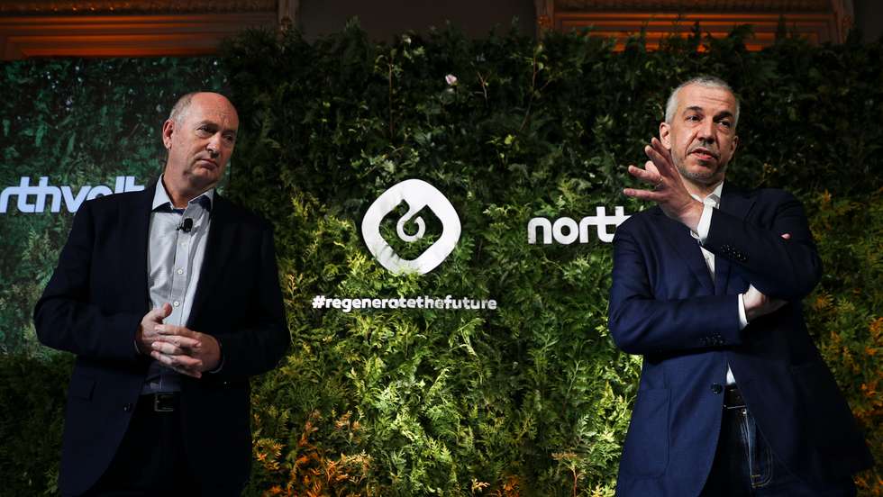 Apresentação pública do projeto industrial da Galp na Cadeia de Valor da Baterias para veículos elétricos, na Pousada de Lisboa. Contou com a presença do Ministro do Ambiente, João Pedro Matos Fernandes, e do CEO da Galp, Andy Brown. Paolo Cerruti e Andy Brown Lisboa, 14 de Novembro de 2021. FILIPE AMORIM/OBSERVADOR