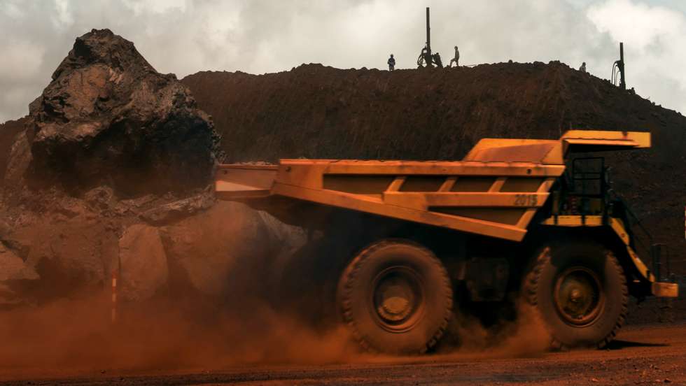 CARAJÁS MINE, PARÁ,BRAZIL - MARCH 11: Workers man a drill, whil