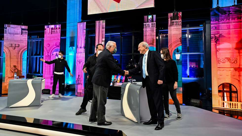 Debate televisivo entre António Costa, candidato pelo Partido Socialista (PS), e Rui Rio, candidato pelo Partido Social Democrata (PSD). As eleições legislativas realizam-se no próximo dia 30 de janeiro de 2022. Lisboa, 13 de janeiro de 2022. PEDRO PINA/RTP/OBSERVADOR