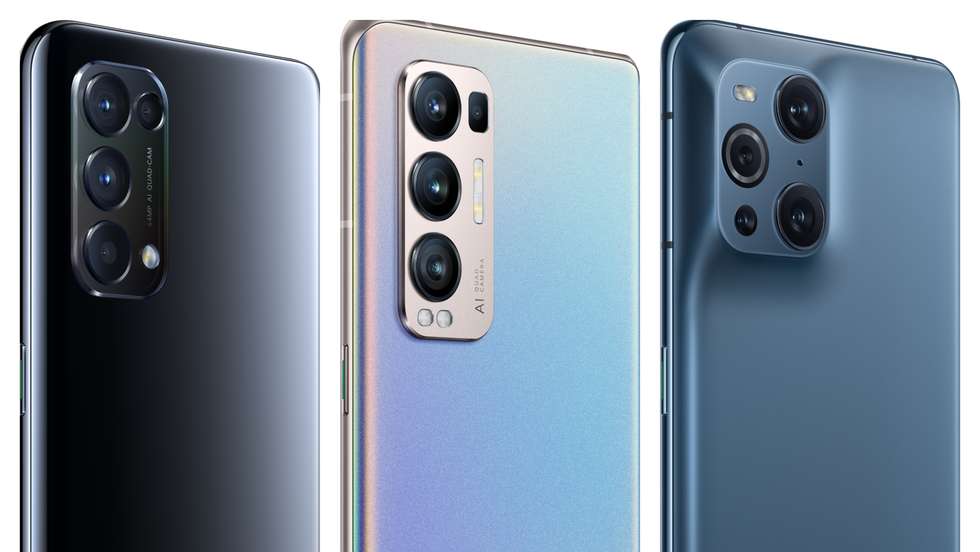 O Oppo Find X3 Lite 5G vai estar disponível em Azul Astral e Preto Estrelado, o Find X3 Neo 5G em Prata Galáctico e Preto Estrelado, e o Find X3 Pro 5G em Azul e Preto Brilhante