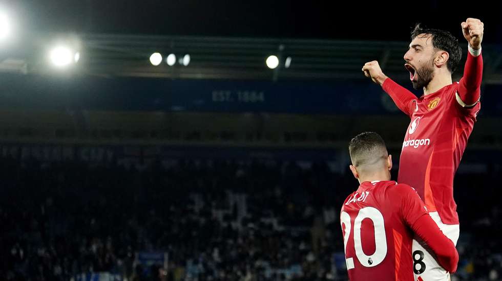 Bruno Fernandes marcou já perto do apito final, com assistência de Diogo Dalot