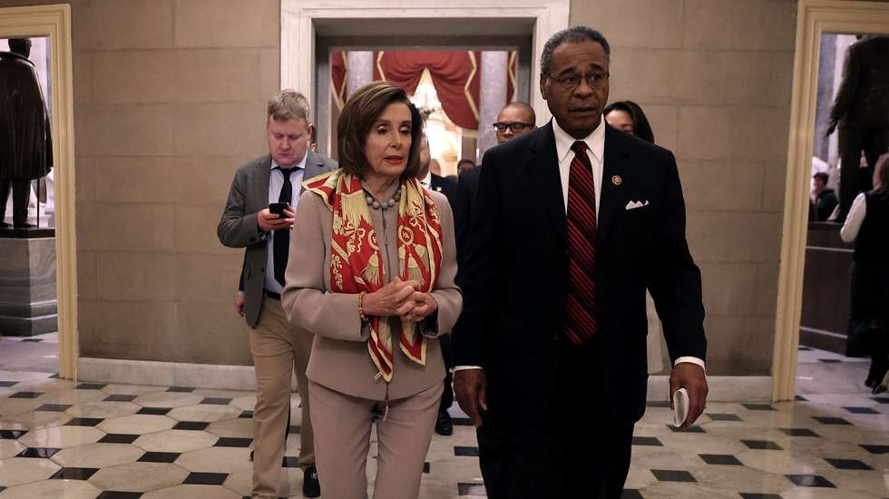 Speaker Pelosi And Rep. Cleaver Hold Event Following Super Bowl Wager
