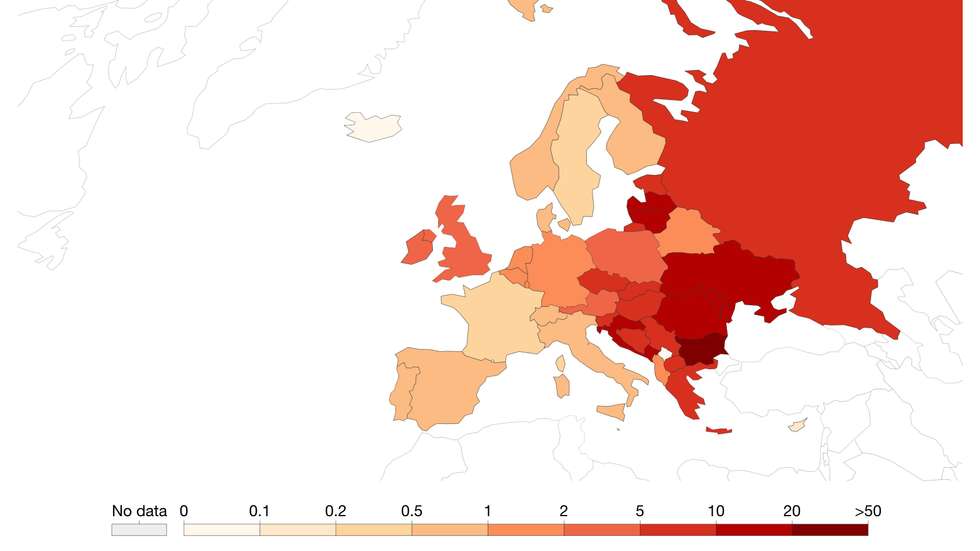 Número de mortes a sete dias na Europa — 11 de novembro de 2021