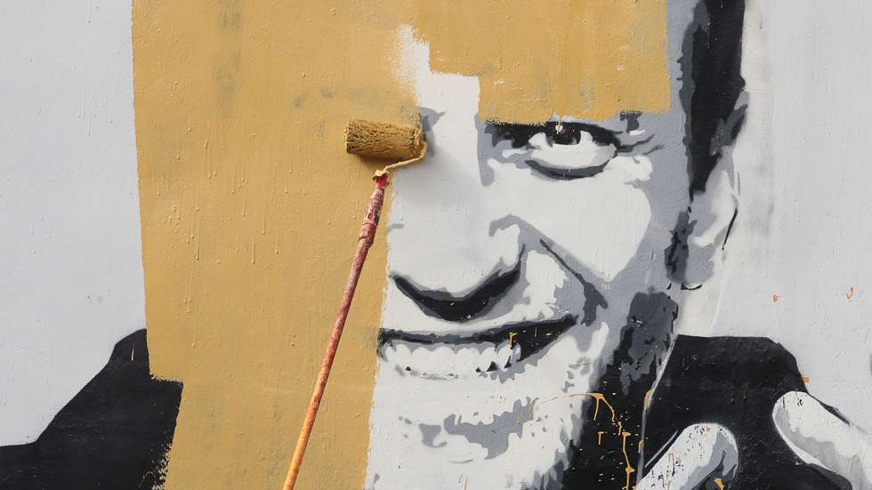 Mural depicting Russian opposition activist Navalny in St Petersburg