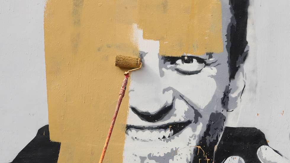 Mural depicting Russian opposition activist Navalny in St Petersburg