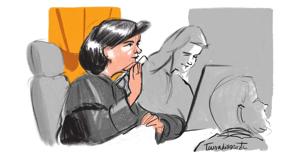 Ilustração da juíza Susana Seca numa sessão do julgamento da Operação Marquês