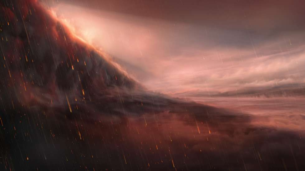 Durante o dia, o planeta WASP-76b pode chegar aos 2.400 ºC. O ferro derrete e condensa depois caiundo sob a forma de chuva
